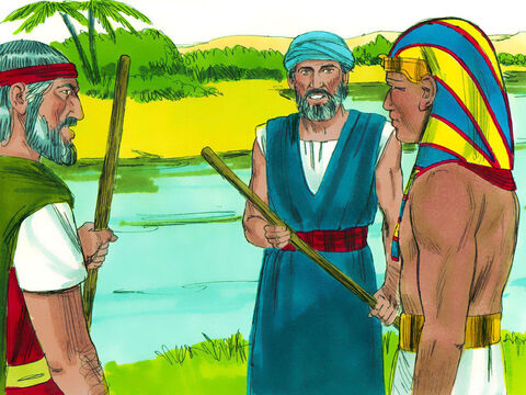Dis-de-dimineaţă când Faraonul s-a dus la râu, Moise şi Aaron i-au spus următorul plan al lui Dumnezeu. Egiptenii vor fi înconjuraţi de muşte, iar evreii din ţinutul Gosen vor fi liberi de această pedeapsă. – Imagine 12