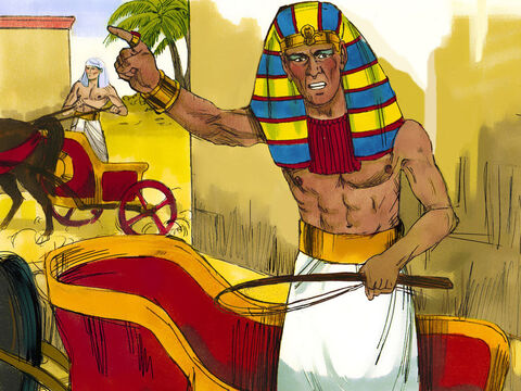 Faraon s-a suit pe carul de luptă, şi-a luat oamenii de război şi 600 de care de luptă să urmărească evreii, care au fugit. – Imagine 8