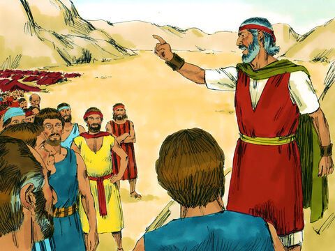 Moise a venit jos de pe munte să le spune conducătorilor (bătrânilor) ceea ce le-a promis Domnul. Iar poporul a răspuns împreună, zicând: – Vom face tot ce a zis Domnul. – Imagine 3