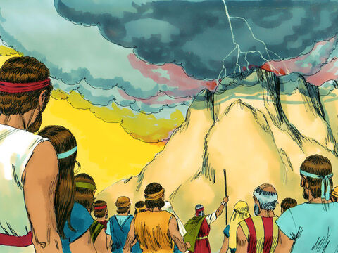 S-a auzit sunetul puternic al unei trompete şi s-au tremurat cu toţii. Moise a condus poporul la piciorul muntelui. – Imagine 10