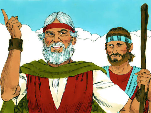 Apoi Dumnezeu l-a rugat pe Moise să se ducă singur pe vârful muntelui, unde va scrie poruncile pe table de piatră. Iosua, care a condus izraeliţii în luptă, l-a însoţit pe Moise până la jumătatea drumului, unde l-a aşteptat să se întoarcă. – Imagine 31