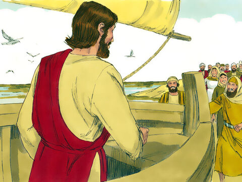 Mulţimea s-a adunat la ţărm, şi L-a ascultat pe Isus, care le-a învăţat dintr-o barcă. Le-a spus pilde ca aceştia să înţeleagă cum este Împărăţia Cerurilor. – Imagine 1