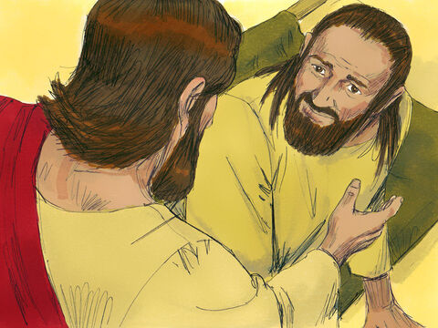 Isus a continuat: – Aş vrea să ştiţi că am puterea de a ierta păcatele. Apoi Isus s-a dus la omul paralizat şi i-a zis: – Scoală-te, ridică-ţi patul şi du-te acasă. – Imagine 8