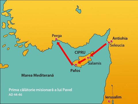 La Pafos, Pavel, Barnaba şi Marcu s-au urcat pe o corabie şi şi-au continuat călătoria spre Perga. – Imagine 19