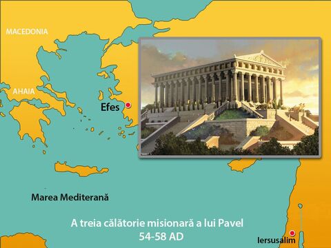 În Efes a fost templul zeiţei grece Artemis (pe care romanii au chemat-o zeiţa Diana). Mulţi s-au adunat din împrejurimi să i se închine lui Artemis în acest templu. – Imagine 2