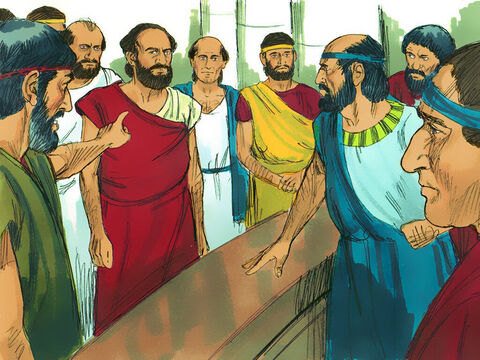 – Pavel şi Sila au răscolit lumea, şi au venit şi aici, – au strigat, iar Iason i-a primit în casă. Toţi sunt vinovaţi, pentru că lucrează împotriva poruncii cezarului, spunând că există un alt împărat, numit Isus. – Imagine 6