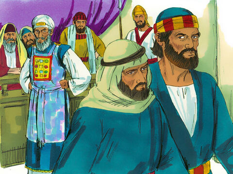 Conducătorii i-au ameninţat încă o dată să nu mai vorbească despre Isus. Însă nu iau putut pedepsi pe Petru şi Ioan, fiindcă oamenii L-au slăvit pe Dumnezeu pentru cele întâmplate. – Imagine 12