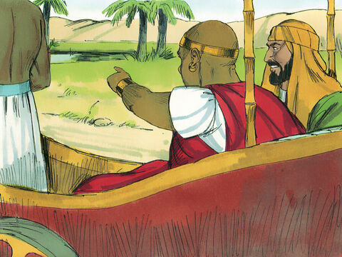 În timp ce au călătorit, etiopianul a zis: – Uite, apă. Ce mă împiedică să fiu botezat? Şi a poruncit să fie oprit carul. – Imagine 9