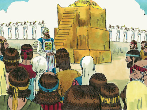 Conform primei părţi a proiectului, s-au pus temeliile Templului, apoi oamenii s-au adunat să se închine lui Dumnezeu. Preoţii şi leviţii au condus ceremonia, cântând aceleaşi cântece pe care le cântaseră înaintaşii lor la ridicarea Templului original în zilele lui Solomon. – Imagine 14