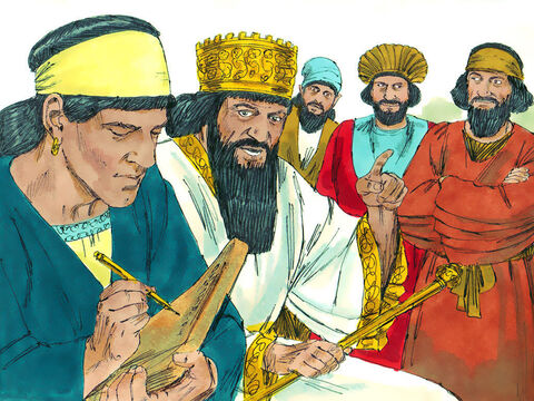 Regele Darius a poruncit imediat lui Tatenai, guvernatorul provinciei, să nu oprească construirea Templului, şi să le ţină pe duşmanii evreilor departe de terenul de construcţie, iar munca să fie plătită din taxele locale. Preoţilor să li se dea animale pentru sacrificii, precum şi grâu, sare, vin şi ulei. Cei care nu ascultă de această ordine sau alterează această lege, să fie spânzuraţi. – Imagine 9