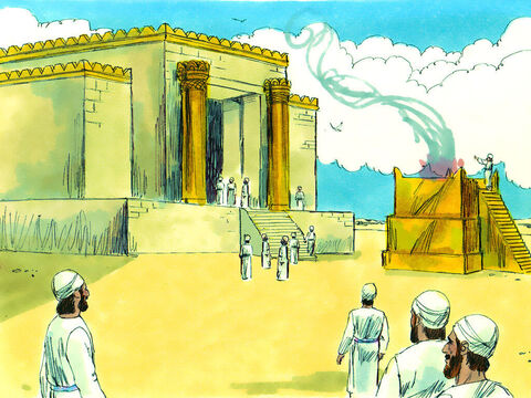 În cel de-al şaselea an al domniei regelui Darius, s-a terminat zidirea Templului. Poporul s-a adunat la o ceremonie specială de deschidere. – Imagine 11