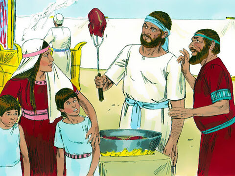 Când cineva a adus jertfă, fiii lui Eli au trimis un slujitor cu o furcă să ia o parte din carne. – Imagine 4
