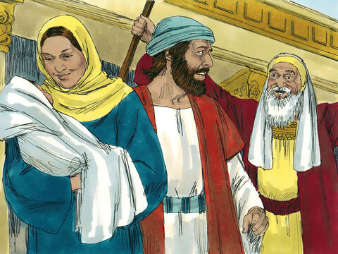 În Ierusalim era un om bătrân pe care-l chema Simeon. Lui Dumnezeul îi făcuse cunoscut că nu va vedea moartea înainte de a-L vedea pe Cristosul Domnului. Duhul Sfânt l-a călăuzit pe Simeon în Templu. – Imagine 3