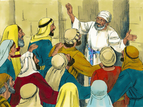 Oamenii îl aşteptau pe Zaharia şi se mirau de întârzierea lui în Templu. Când în sfârşit a ieşit, nu putea să le vorbească. Din gesturile sale au înţeles că avusese o vedenie în Templu. – Imagine 6
